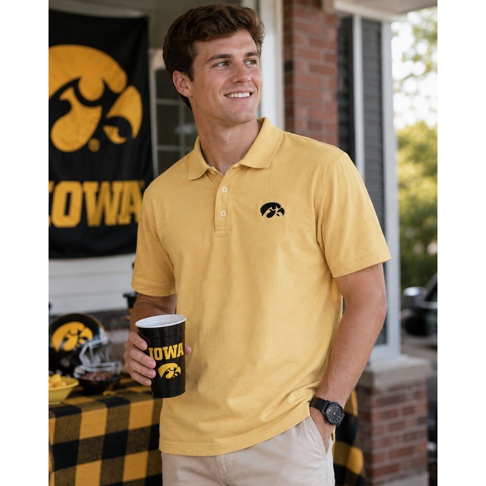 HYP Iowa Hawkeyes Mens XL Polo Shirt Yellow Embroidered NCAA College Cotton
